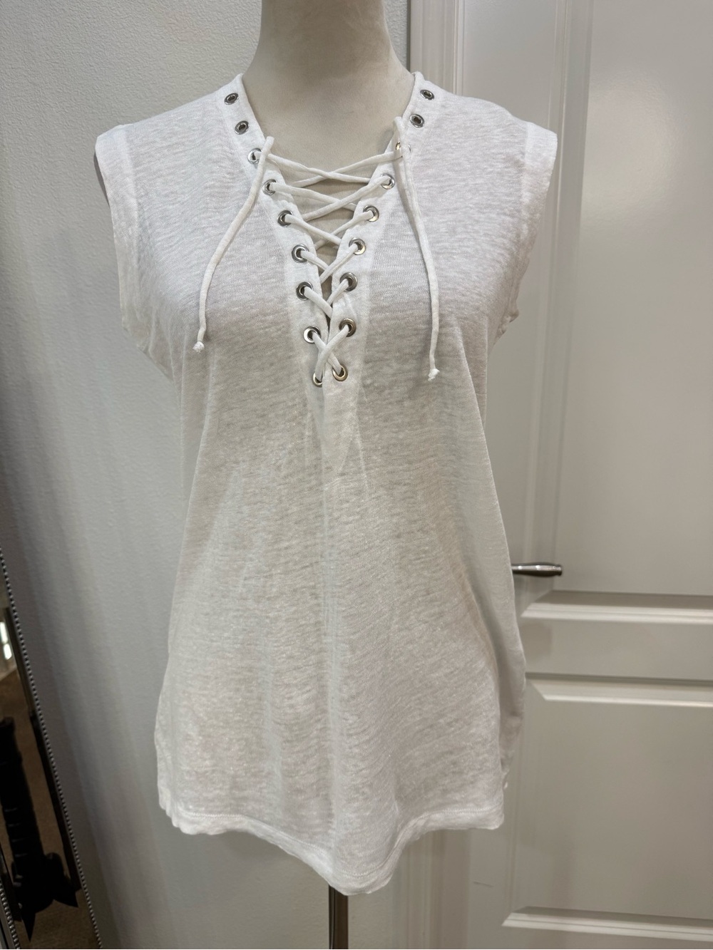 IRO White 100% Linen Lace Up Top